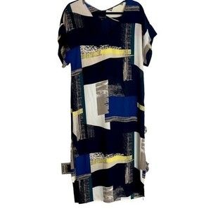 Aritzia Brand Babaton Multi-Color Abstract Print Maxi Dress, V-Neck, Oversized S